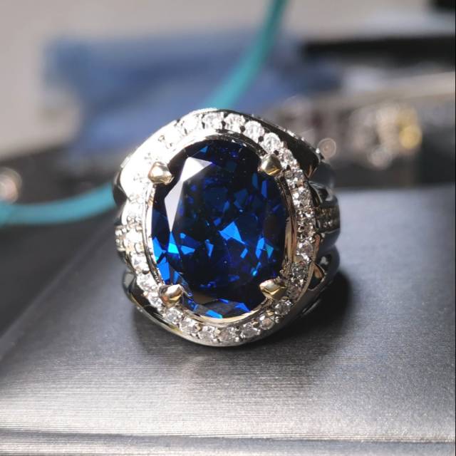 Cincin Blue Safir Cubic Zirconia High quality