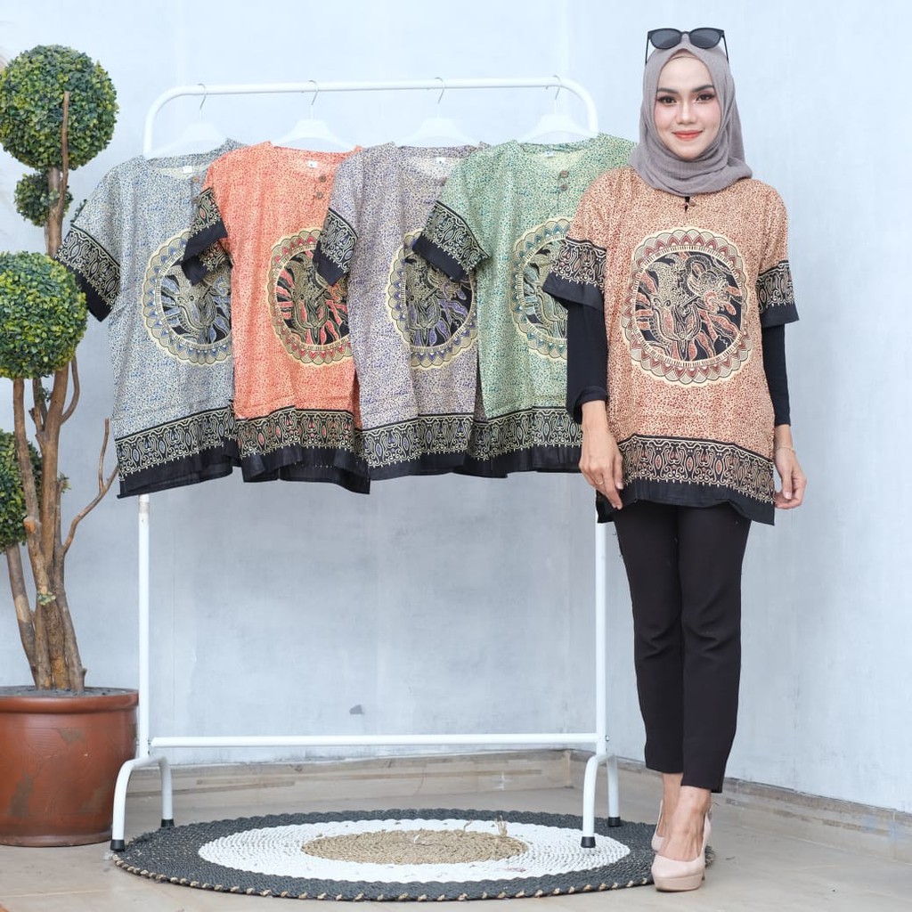 Kaos Dashiki - Kaos Batik Motif Wayang Lasem & Putih - L/Dewasa