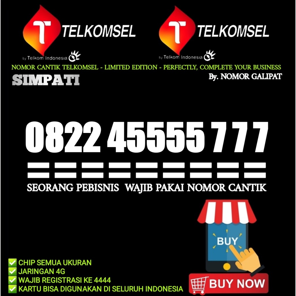 NOMOR CANTIK SIMPATI SERIES KWARTED TRIPLE  45555 777 , 222, 333, 111