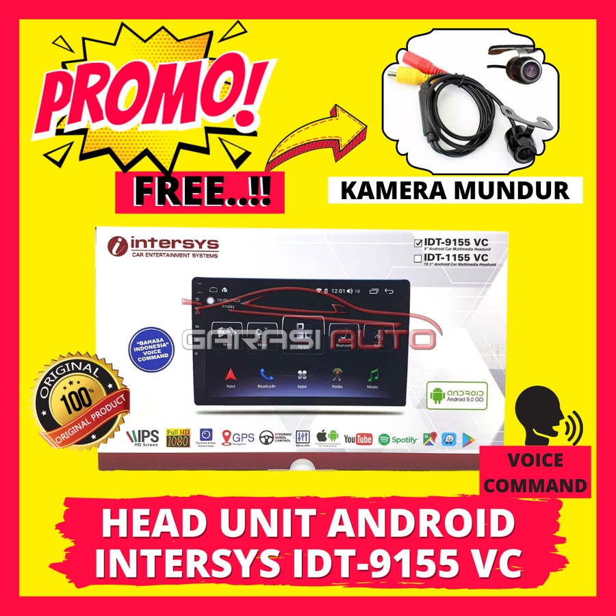 Head Unit Android Intersys IDT 9155 VC Voice Command GPS TV Mobil Layar 9 Inch Ram 2GB