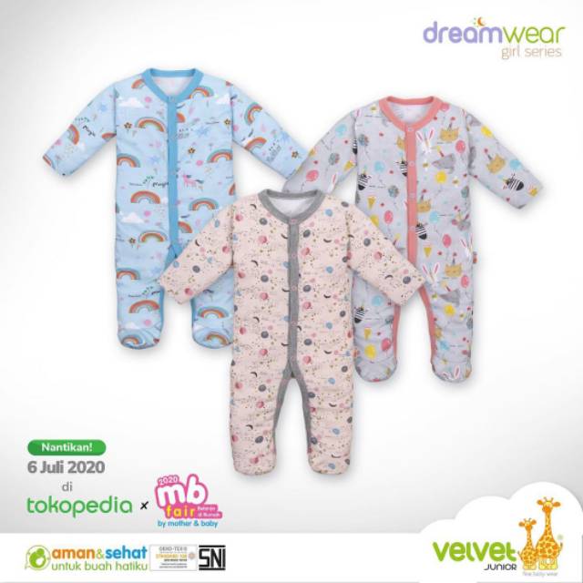 SNI jumper Sleepsuit Dreamware Velvet Junior, Sleepsuit anak pakaian Tidur Bayi velvet Pajama bayi