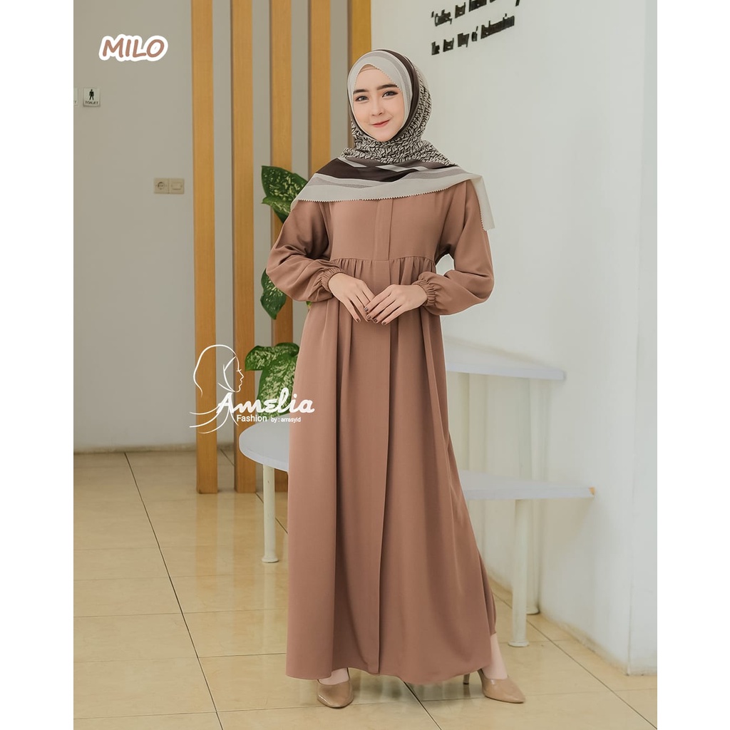 Gamis itycrepe polos babydoll basic daily dress muslim syari homedress liliana