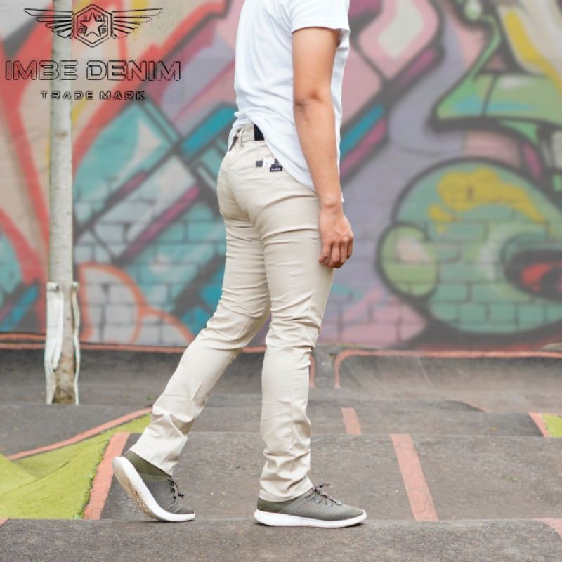 IMBE DENIM Celana Panjang pria Celana chino panjang pria Celana chino warna cream seri art CPID328