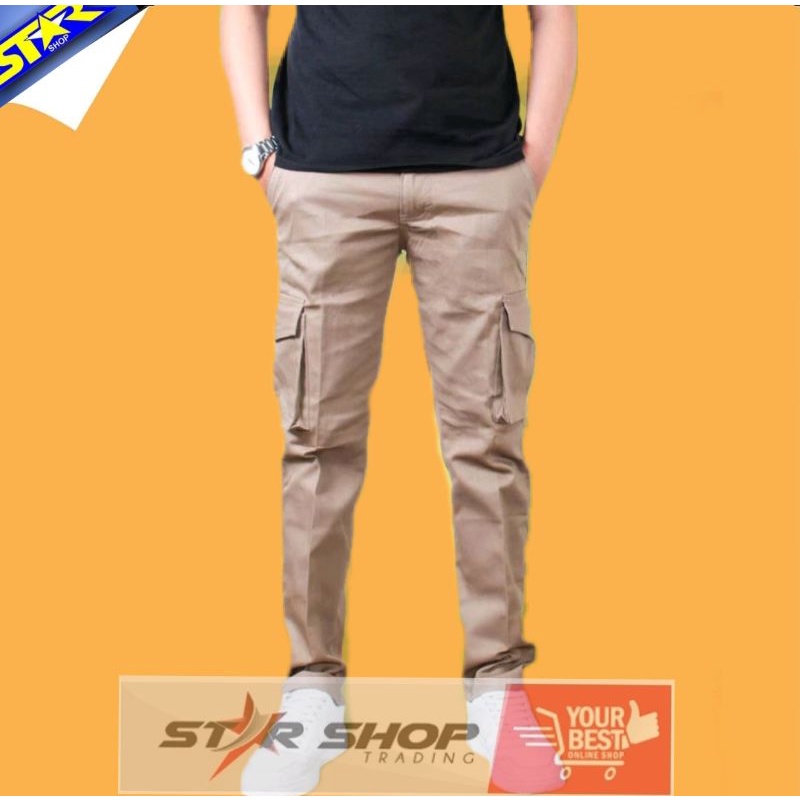 CELANA KARGO PANJANG PRIA PDL KANVAS MOCCA KATUN MURAH