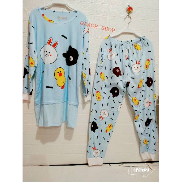 Set baju tidur PP motif import bahan Kaos Spandek