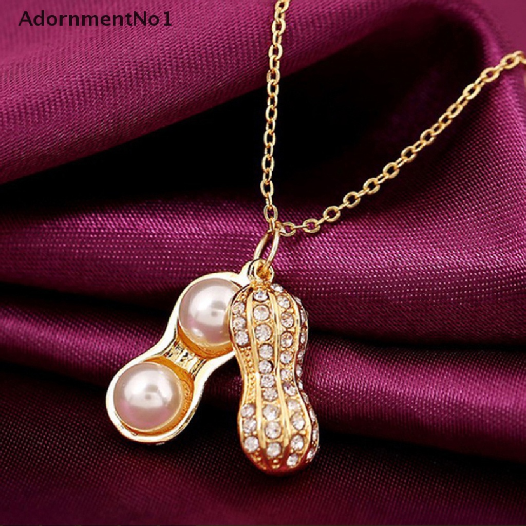 (AdornmentNo1) Kalung Rantai Dengan Liontin Kacang Hias Mutiara Untuk Wanita / Pesta Pernikahan