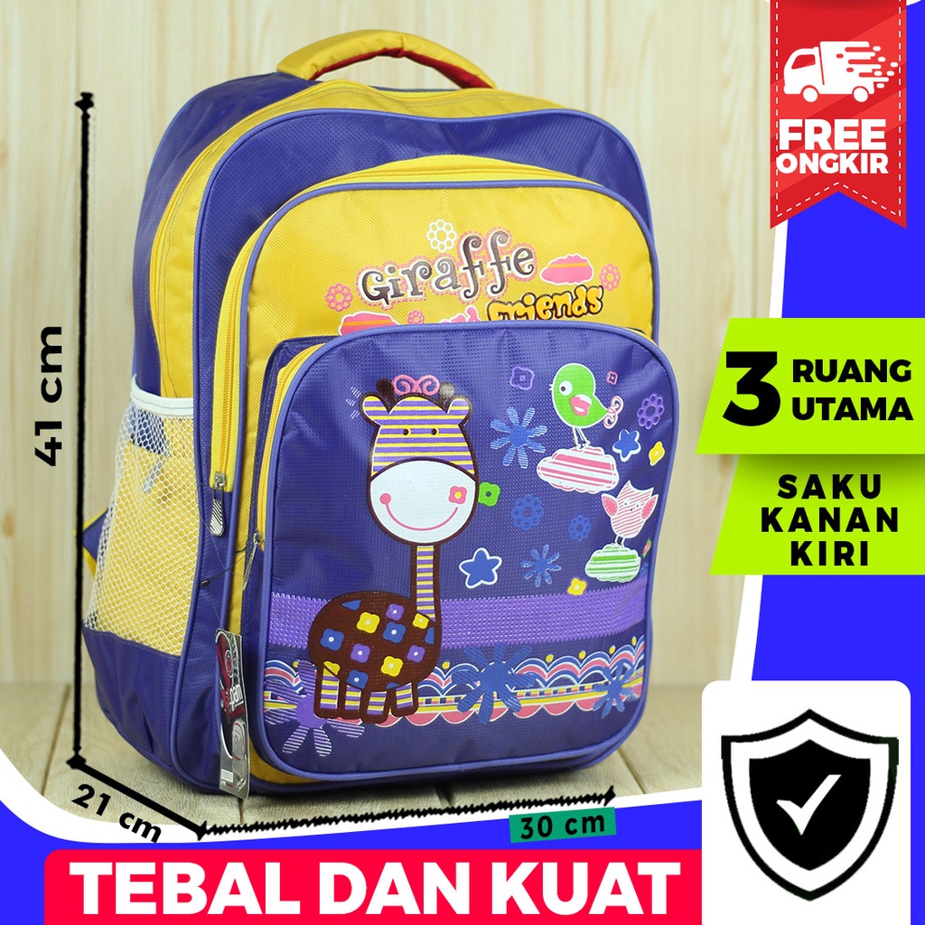 Tas TK SD Laki-Laki Gambar Giraffe Ransel Gendong Anak Cowo Les Sekolah Keren Murah Berkualitas Awet