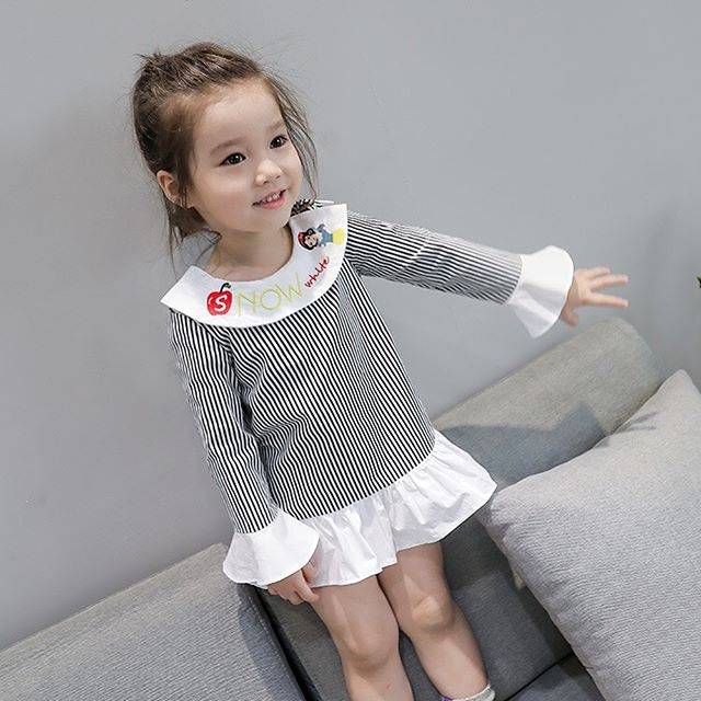 GA2623 PRINCESS APPLE BLACK MINO DRESS LENGAN PANJANG ANAK PEREMPUAM IMPORT LUCU KOREA MURAH LEBARAN