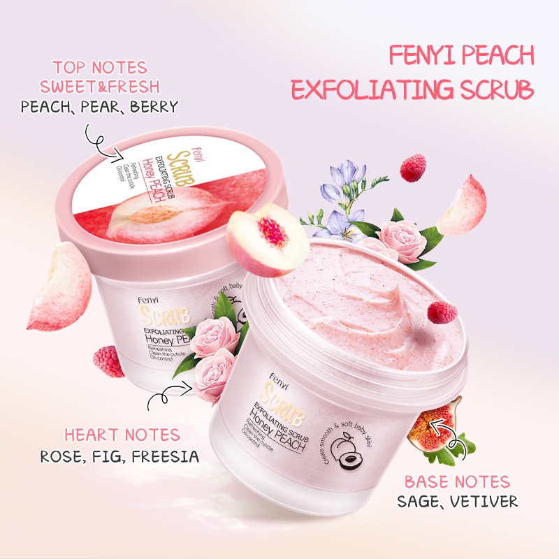 BPOM Fenyi Peach Scrub Eksfoliasi Badan Melembutkan Kulit Memutihkan 100g Beli 1 Gratis 1  Hadiah