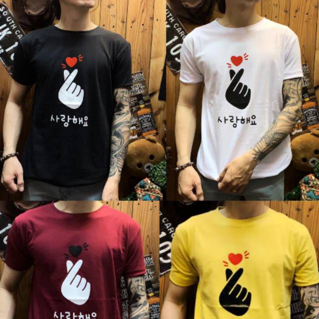 Kaos distro sarangheo basic 4 warna kaos pria T shirt pria sarange kaos love