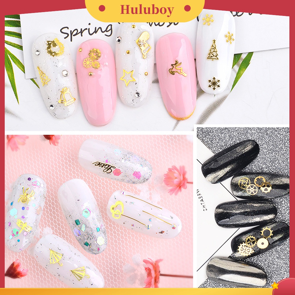 Huluboy Huluboy♡ 2 Kotak Stiker Sequin Metal Hollow Bentuk Daun Natal Untuk Dekorasi Nail Art