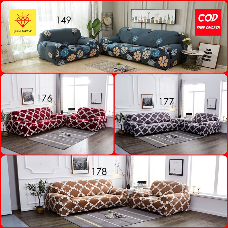 Cover Sofa Elastis Uk 1 2 3 4 Seater / Cover sofa L Shaped Motif Terbaru