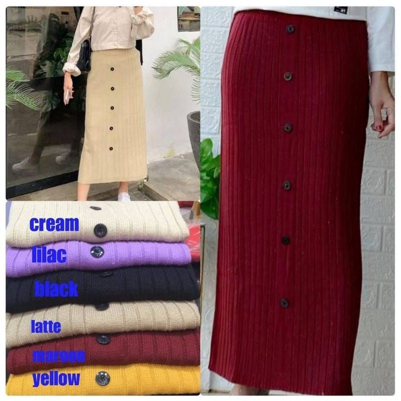 rok span rajut impor#rok span kancing#