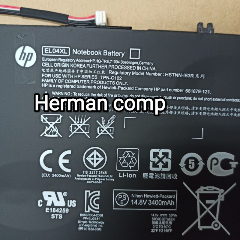 Original Baterai HP Envy 4 SleekBook PC 4-1005XX 4-1043CL HSTNN-UB3R EL04XL