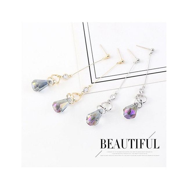 LRC Anting Tusuk Fashion Platinum Glass Bead Diamond Tassel Earrings Y63144