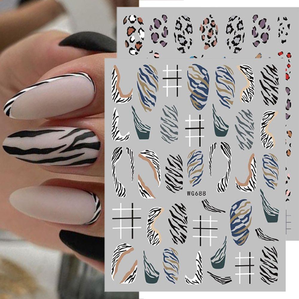 AUGUSTINA Agustina Leopard Nail Art Stiker Wanita Lucu Susu Sapi Hewan Cetak Nail Art Dekorasi Perekat Diri DIY Manicure Aksesoris