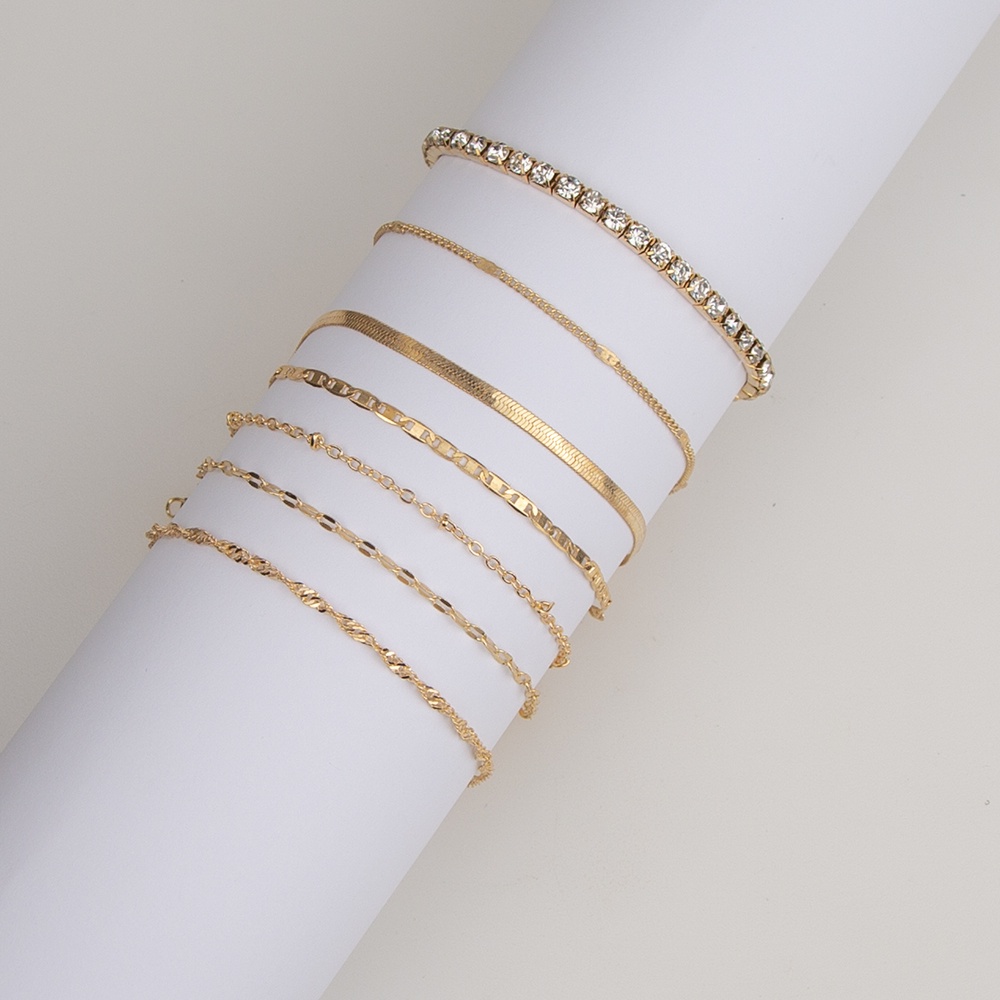 7pcsset Gelang Rantai Ular Emas Hias Berlian Imitasi Gaya Vintagemewah Untuk Wanita