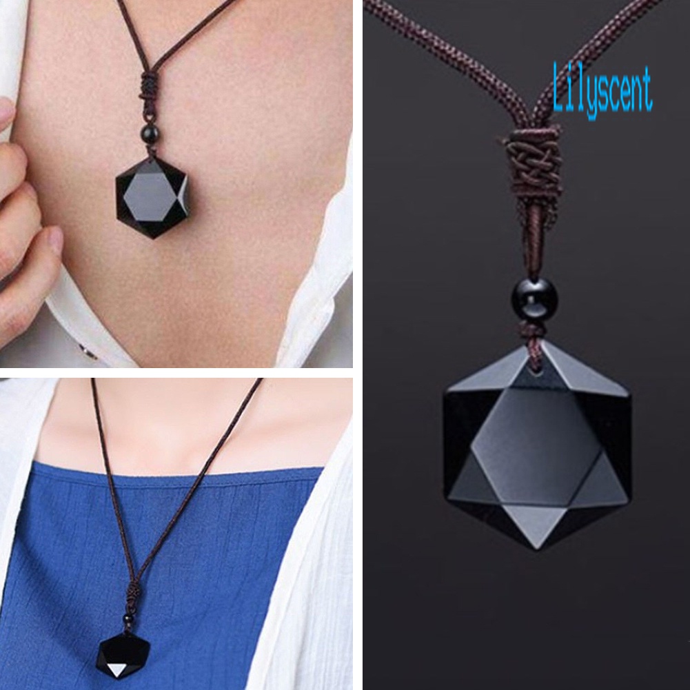 Kalung Rantai Liontin Hexagram Obsidian Tiruan Untuk Wanita