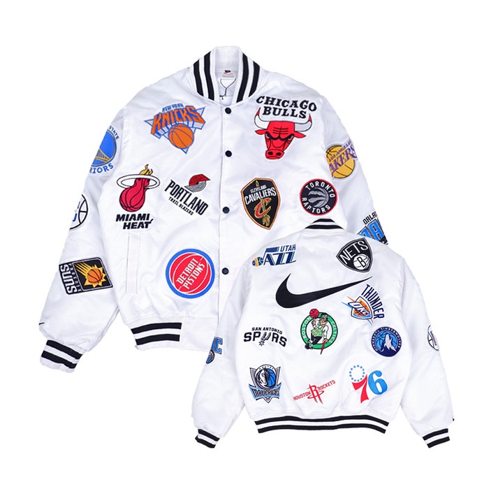 {lathifastore} VARSITY SUPREME X NIKE NBA TEAM ALLSTAR ORIGINAL JAKET VINTAGE BOMBER - Putih M Berku
