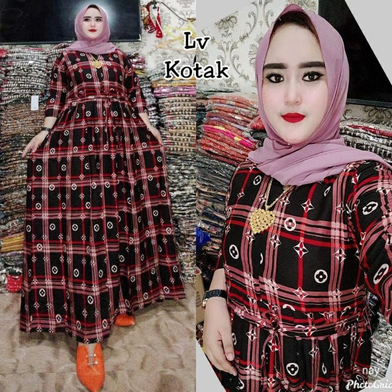 Gamis LV Kotak Terbaru Dress Daster Jumbo LD 110 Termurah Terlaris