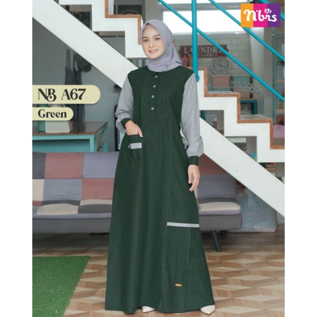 Gamis NB A67 Green - By Nibras | Bahan Intra Rami