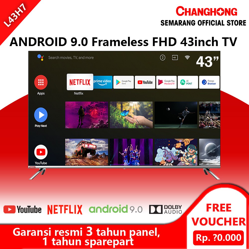 

Changhong TV Android TV Smart Digital TV FHD 43Inch TV Semarang Tipe L43H7