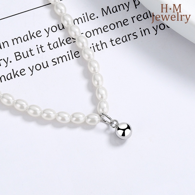 2022 Kalung Rantai Dengan Liontin Bulat Berasmutiara Simpel Untuk Wanita