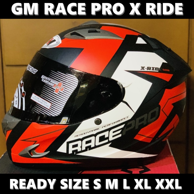 Helm GM Race Pro X Ride Black Red Doff Hitam Merah Dop Full Face Single Visor Smoke - Helem Motor SN