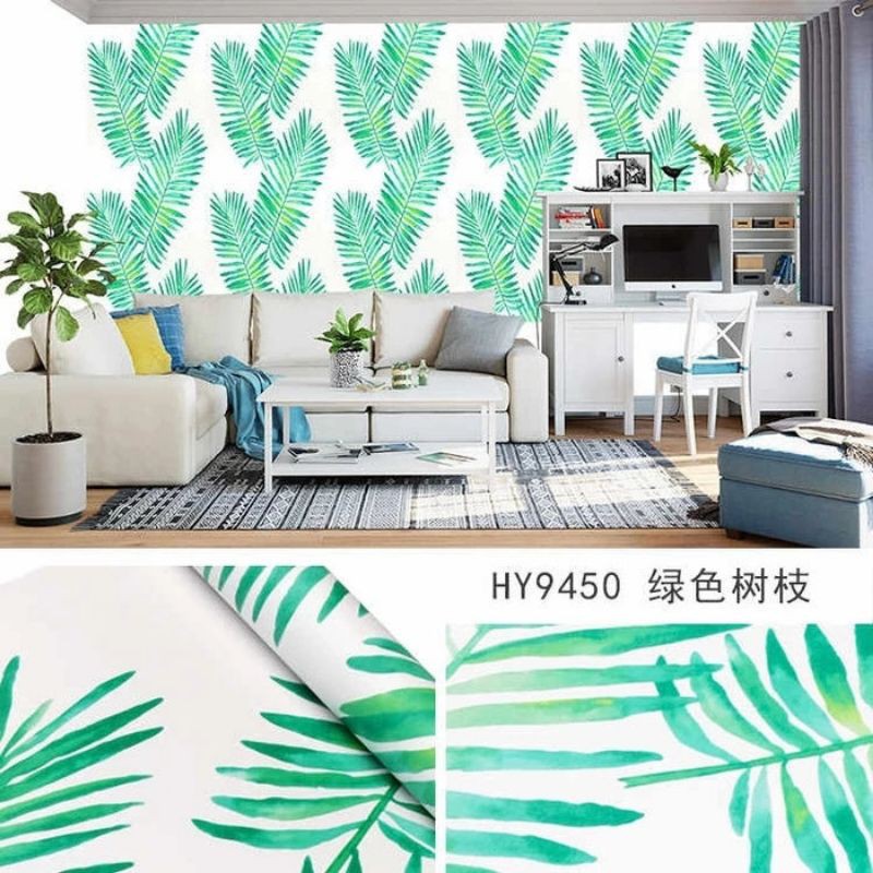 wallpaper sticker dinding hijau daun palem