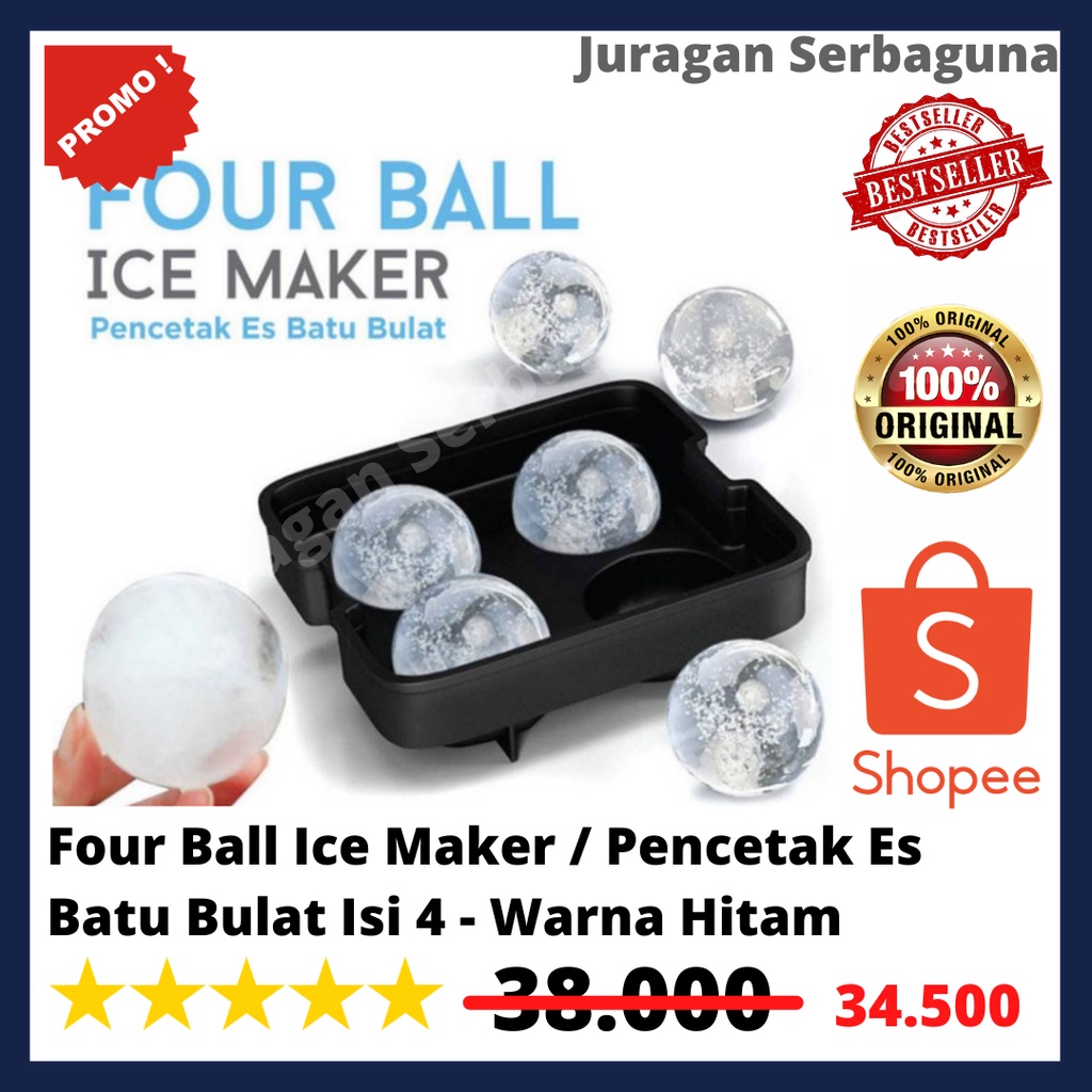 Four Ball Ice Maker / Pencetak Es Batu Bulat Isi 4 - Warna Hitam