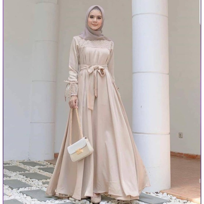 [ COD ] ZHIRANA DRESS l ZIHRANA MAXI FASHION MUSLIM GAUN BRUKAT ZINARA - Mocca
