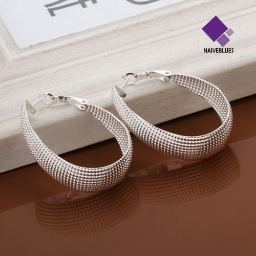 1 Pasang Anting Hoop Lapis Silver Gaya Korea Untuk Wanita