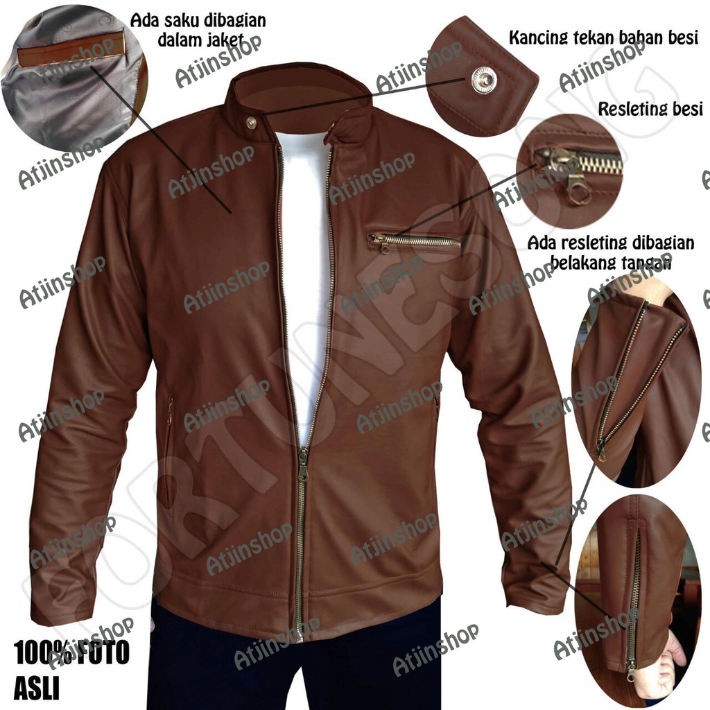 Jaket kulit Motor Pria Semi Kulit Bahan Vienna 100% [ Full Black dan Full Brown]