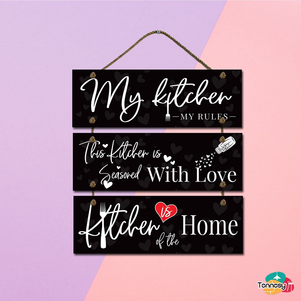 HIASAN DINDING DAPUR MY KITCHEN MY RULE SUSUN 10x30CM PAJANGAN KAYU POSTER DEKORASI DINDING RUMAH KAMAR