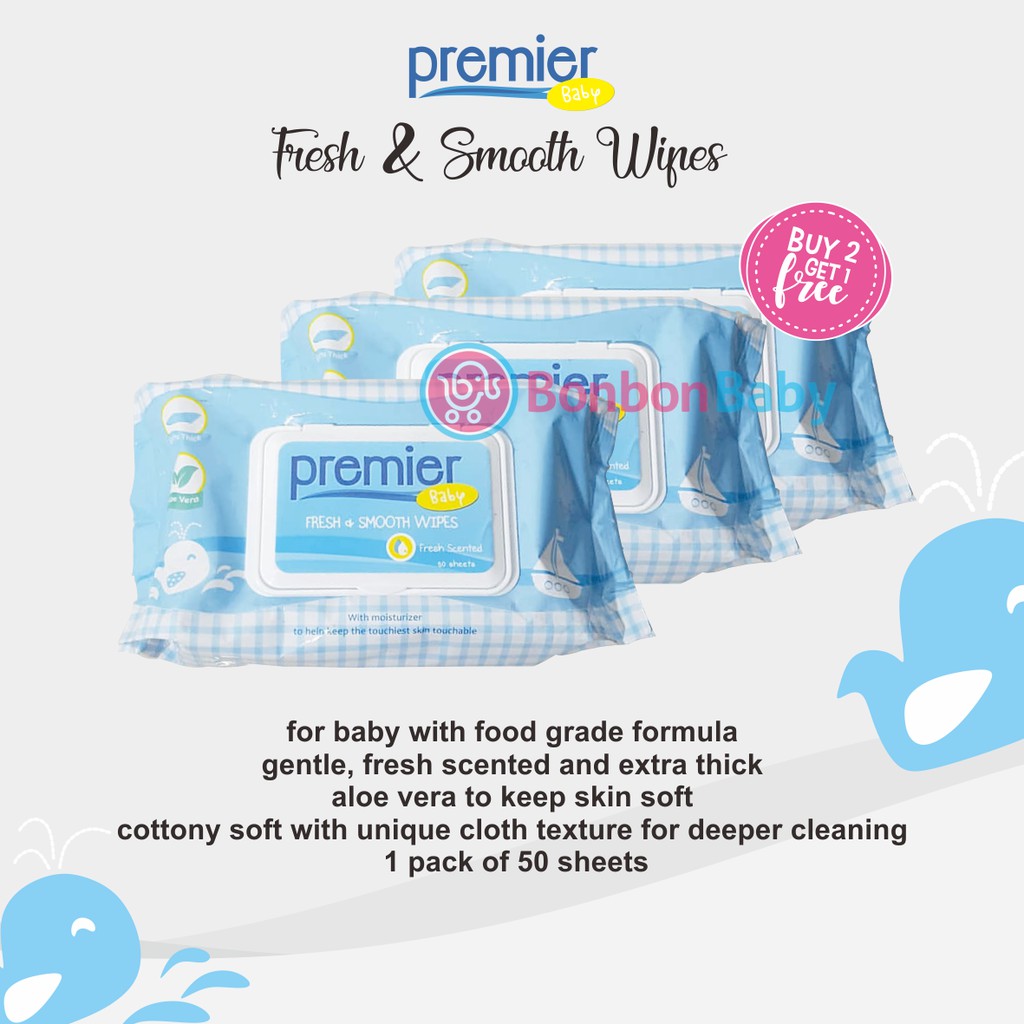 Premier Wipes Fresh and Smooth Bundle 3 pack / Tissue Basah isi 50 pcs per pack