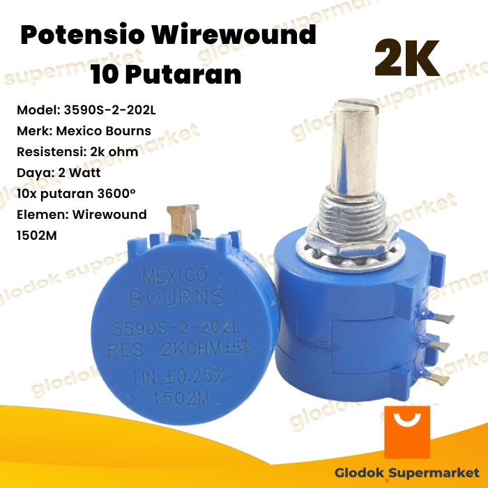 Potensio Wirewound 10 Putaran 2k Bourns Multiturn Presisi