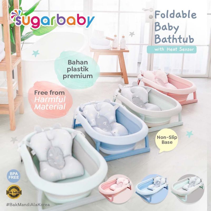 Sugarbaby foldable baby bathtub dengan sensor panas F76&amp;F79 / Bak Mandi Bayi Lipat dengan sensor panas