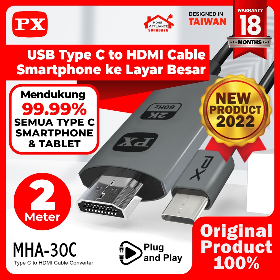 Kabel MHL USB Type C to HDMI TV Proyektor Converter 2M PX MHA-30C