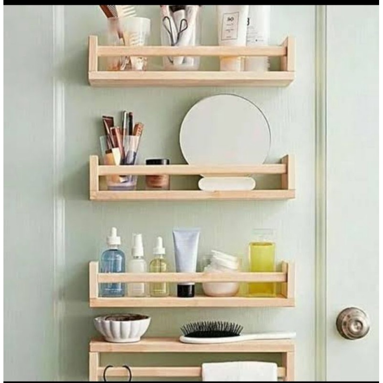 Rak Make up Kayu gantung/Rak make up dinding tempel Minimalis