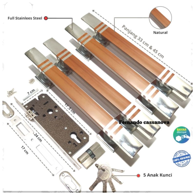 Handle pintu rumah 4pcs gagang pintu rumah 33cm 45 cm 60cm + 1 set kunci pintu rumah