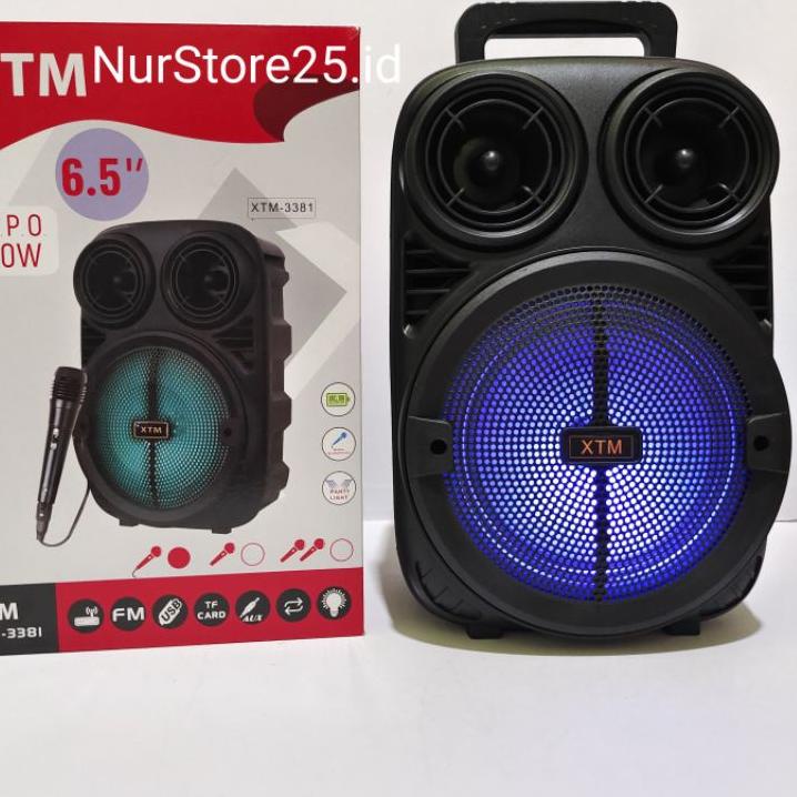 (TERBAIK) Speaker Bluetooth Portable XTM-3381 6,5 Inchi 1200W Bonus Mic /Salon Aktif /Musik Box Blue