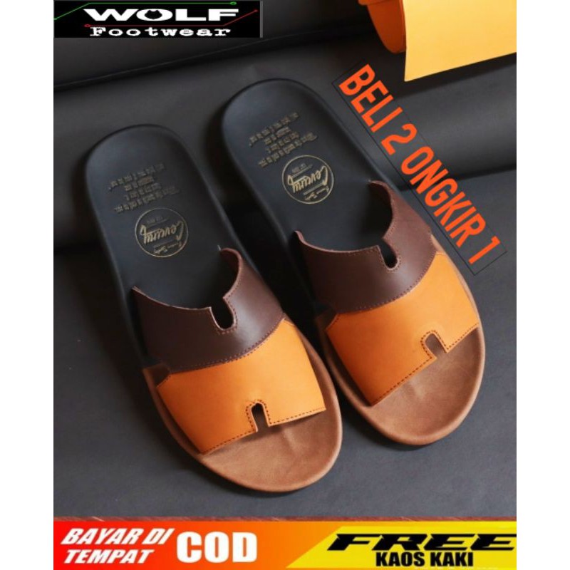 BELI 2 ONGKIR 1! SANDAL FULL KULIT ASLI CEVANY 07 COMBI BLACK BROWN TAN ORIGINAL