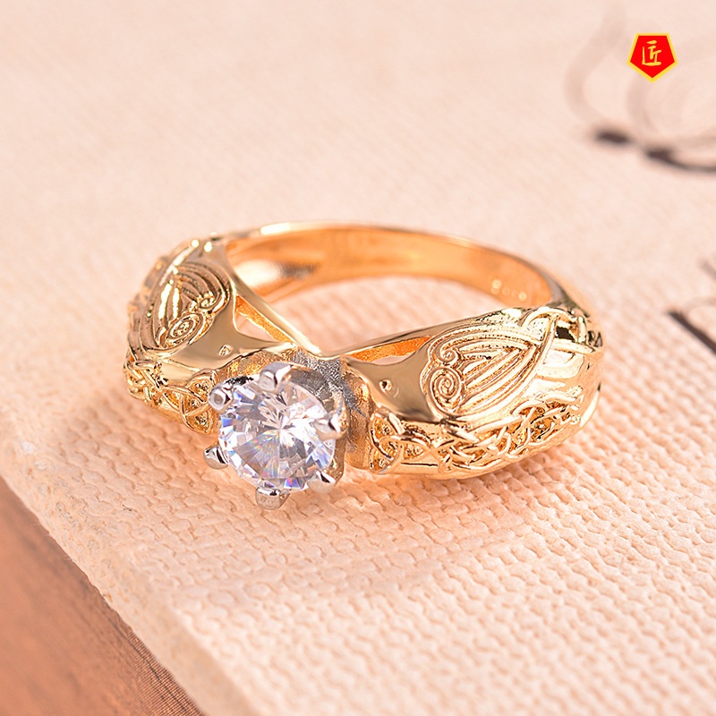 [Ready Stock]Creative Elegant 18K Gold Totem Diamond Ring