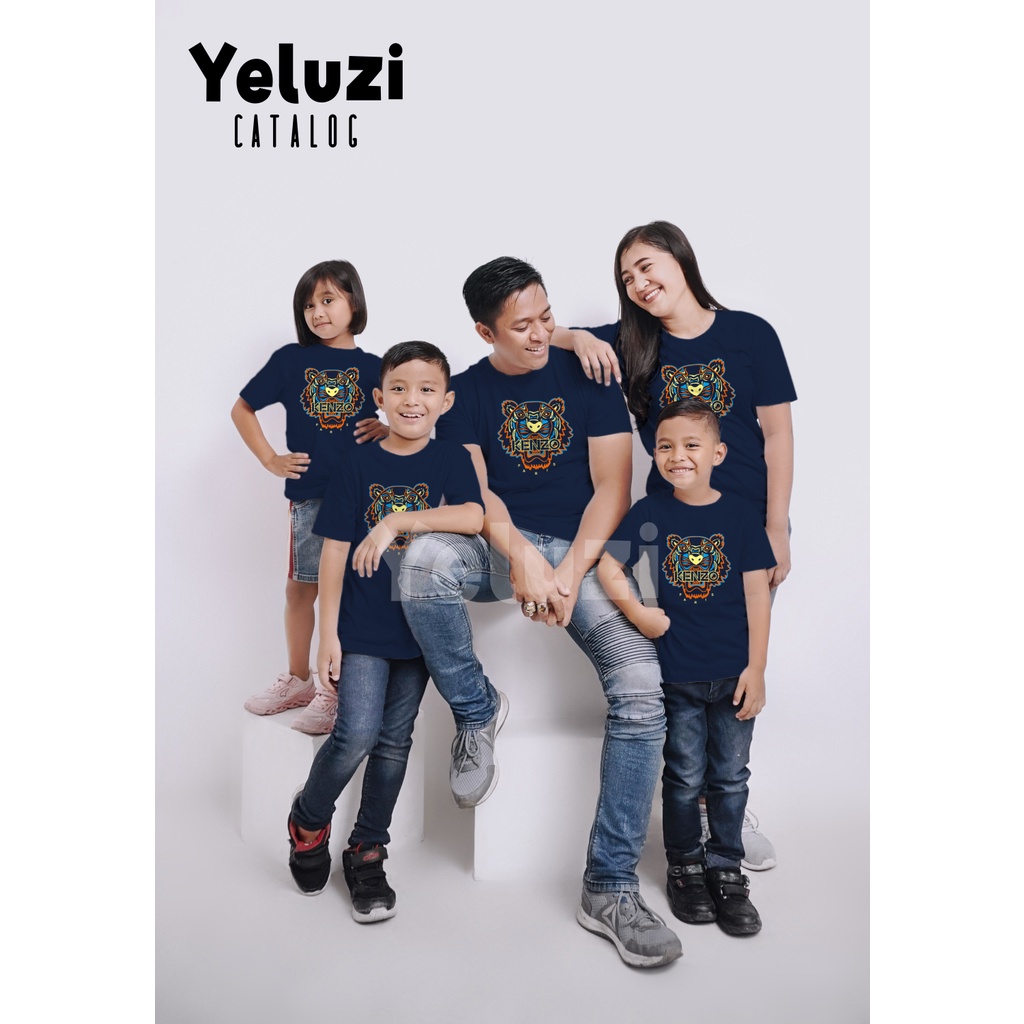 BAJU COUPLE KELUARGA MURAH KEKINIAN OBLONG BIRU NAVY Tiger Head printed YELUZI UNISEX