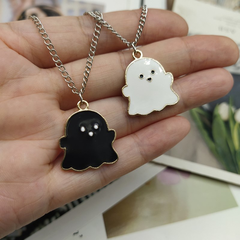 [ Cute Halloween Black White Small Ghost Pendant Necklace For Lover  Copule  ]