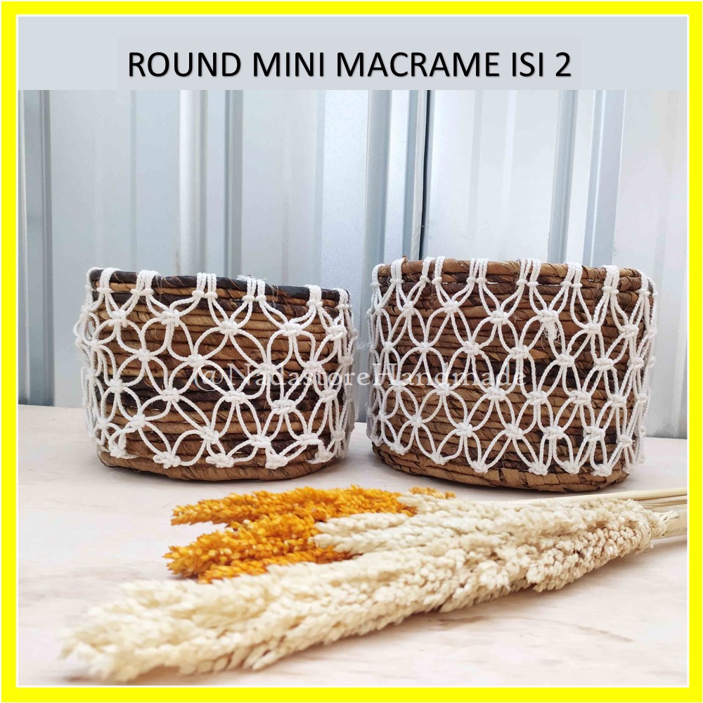 MINI BANANA KAWUNG 2 IN 1 / KERANJANG / COVER POT ANYAMAN BANANA VARIASI KAWUNG MACRAME