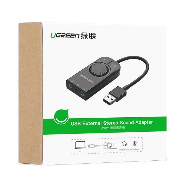 UGREEN USB Sound Card External Audio Microphone 3.5mm - 40964 - Black