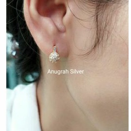 (COD)Anting jepit remaja &amp; dewasa bola disco warna rose gold mata berlian putih full perak asli 925/silver lapisan mas kuning murni!!!