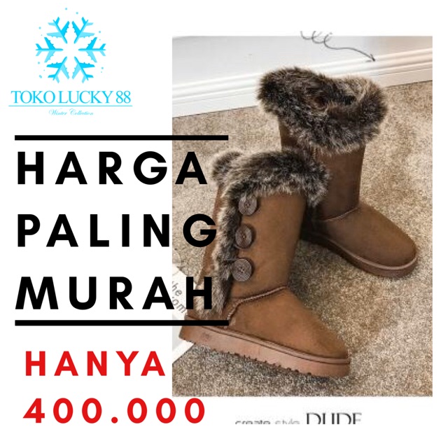 IMPORT MOLLAD Boots button Sepatu Boots Winter Import Musim Dingin Bulu Fur Suede