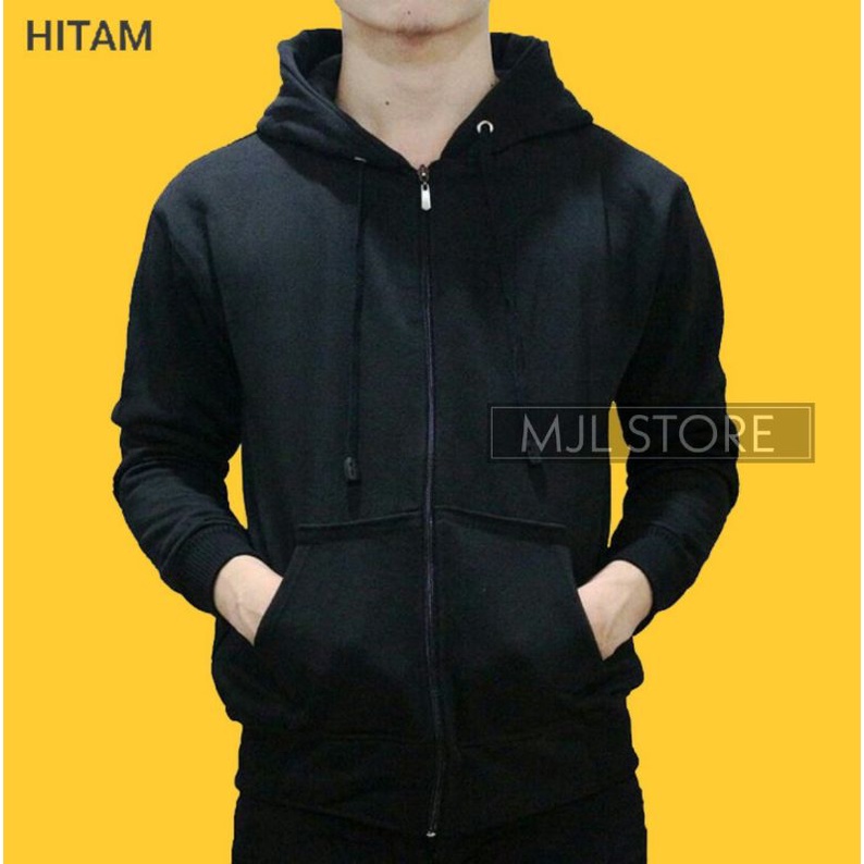 (promo) Jaket zipper polos L,XL,XXL hitam pria wania hoodie mjl